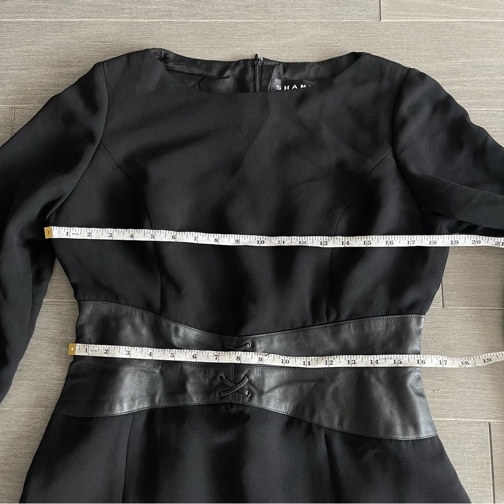 Vintage SHANI Black Leather Corset Waist Pencil Sheath Dress Work Cocktail 12 - Picture 15 of 16